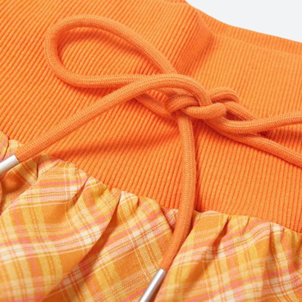 Plaid Drawstring Bubble Mini Skirt Plaid Drawstring Bubble Mini Skirt