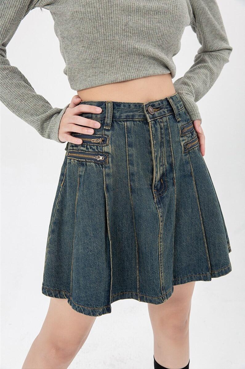 Pleated Denim Mini Skirt Pleated Denim Mini Skirt