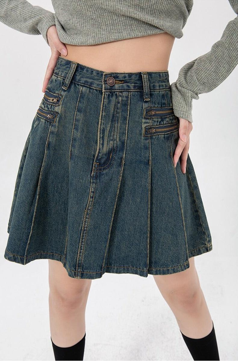 Pleated Denim Mini Skirt Pleated Denim Mini Skirt