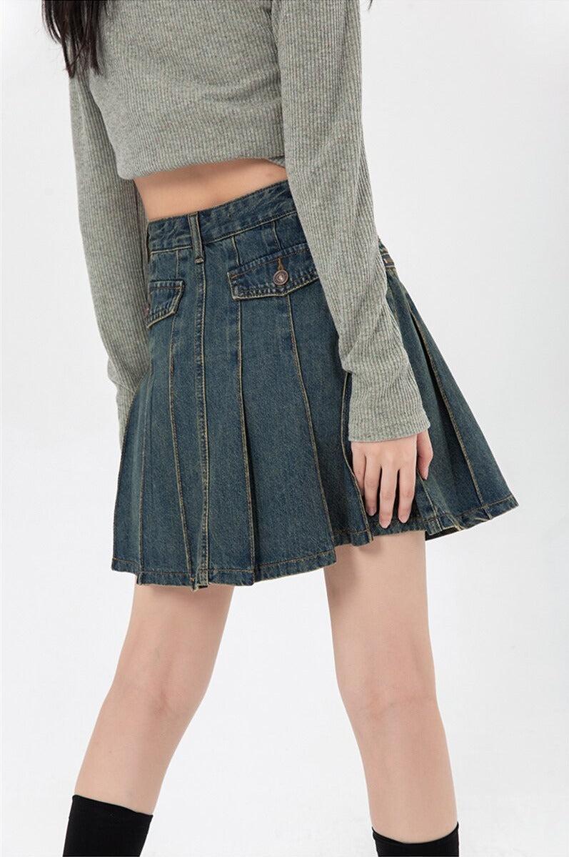 Pleated Denim Mini Skirt Pleated Denim Mini Skirt