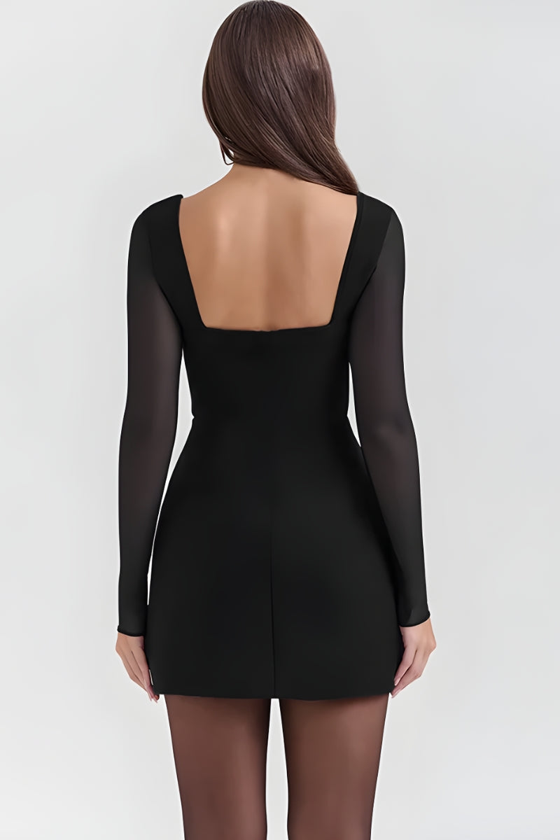 Plunge Neck Sheer Sleeve Mini Dress Plunge Neck Sheer Sleeve Mini Dress