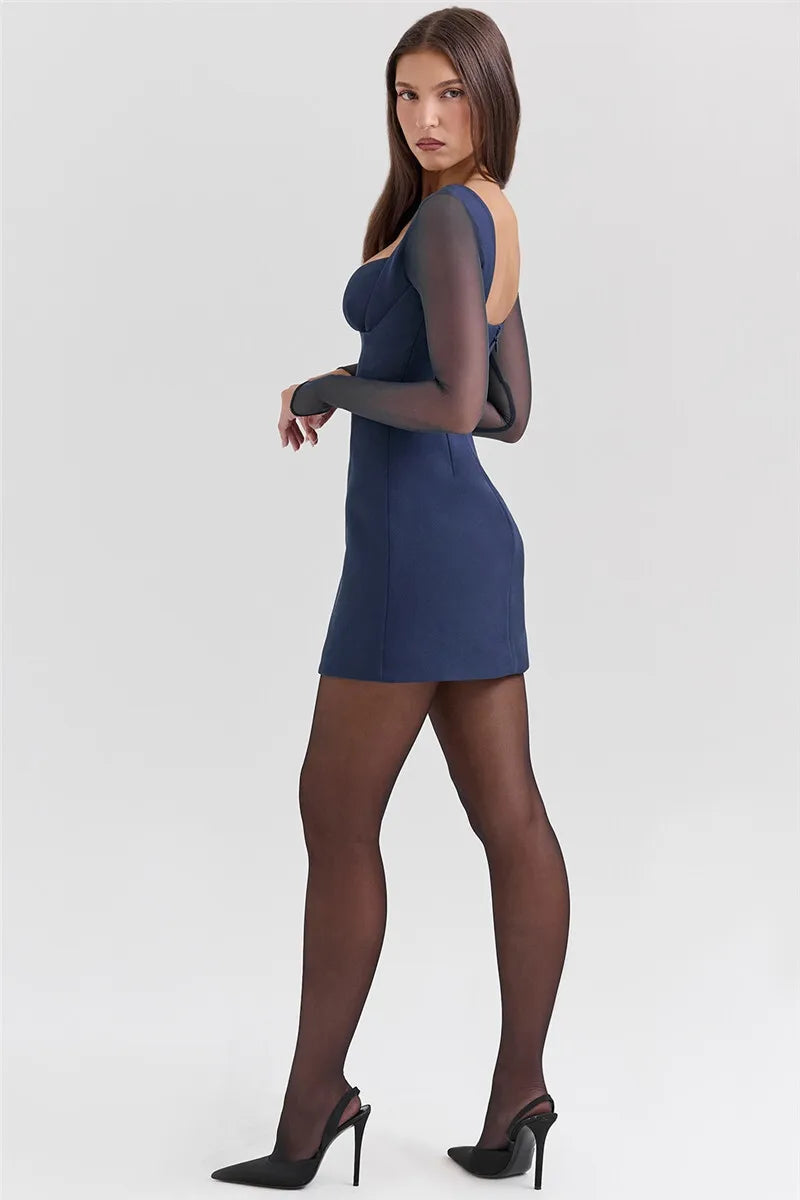 Plunge Neck Sheer Sleeve Mini Dress Plunge Neck Sheer Sleeve Mini Dress