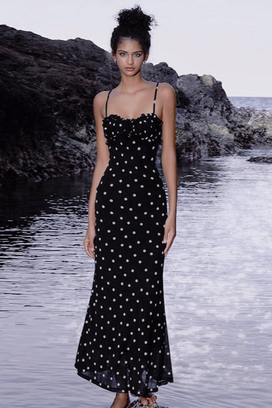 Polka Dot Backless Cami Bodycon Maxi Dress Polka Dot Backless Cami Bodycon Maxi Dress
