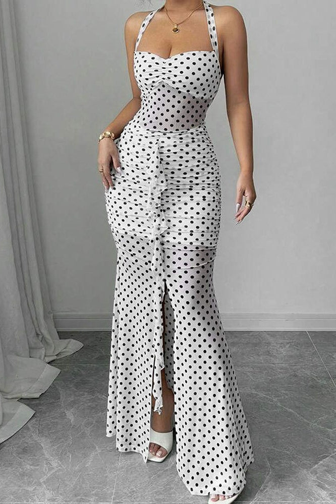 Polka Dot Backless Cami Mesh Maxi Dress Polka Dot Backless Cami Mesh Maxi Dress