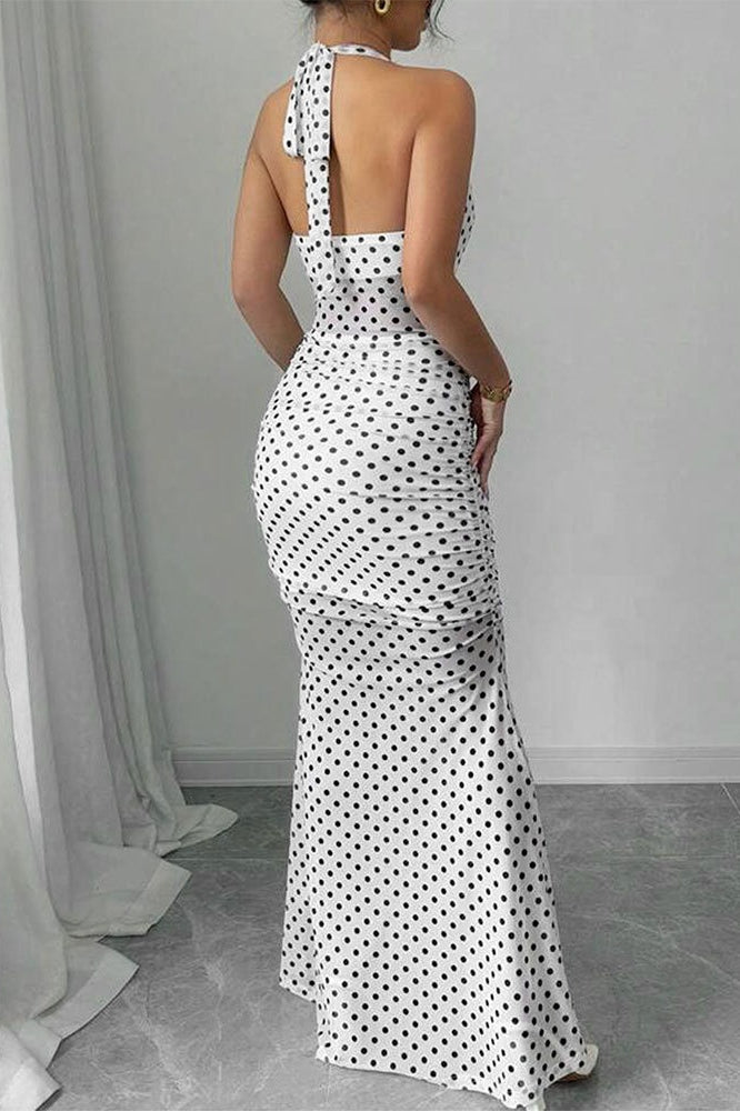 Polka Dot Backless Cami Mesh Maxi Dress Polka Dot Backless Cami Mesh Maxi Dress