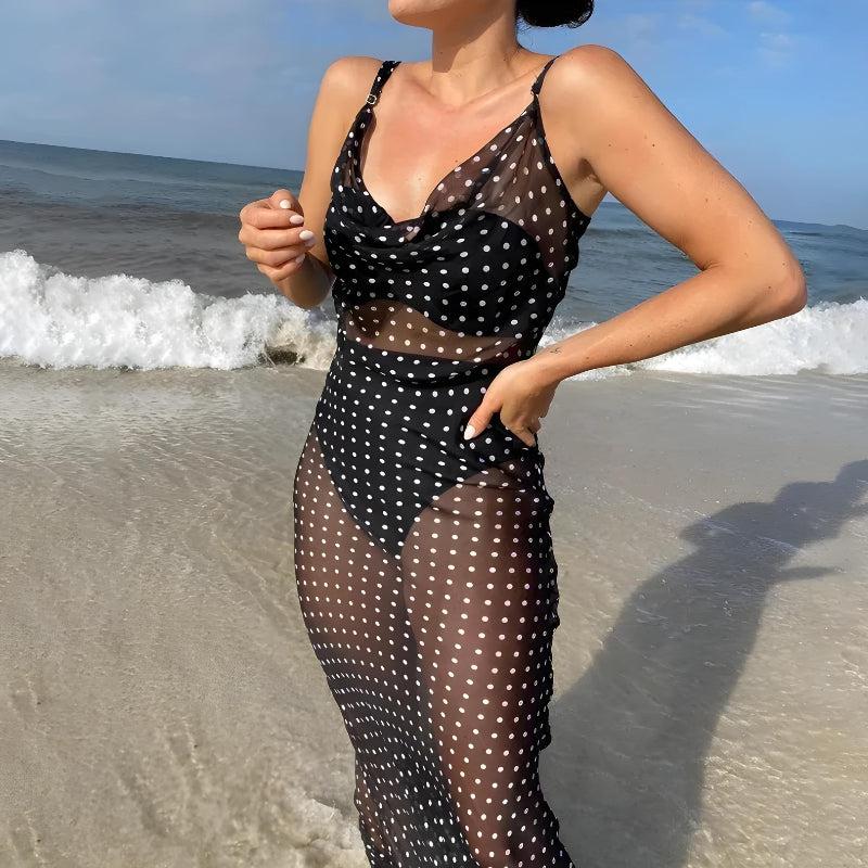 Polka Dot Backless Sheer Maxi Dress Polka Dot Backless Sheer Maxi Dress