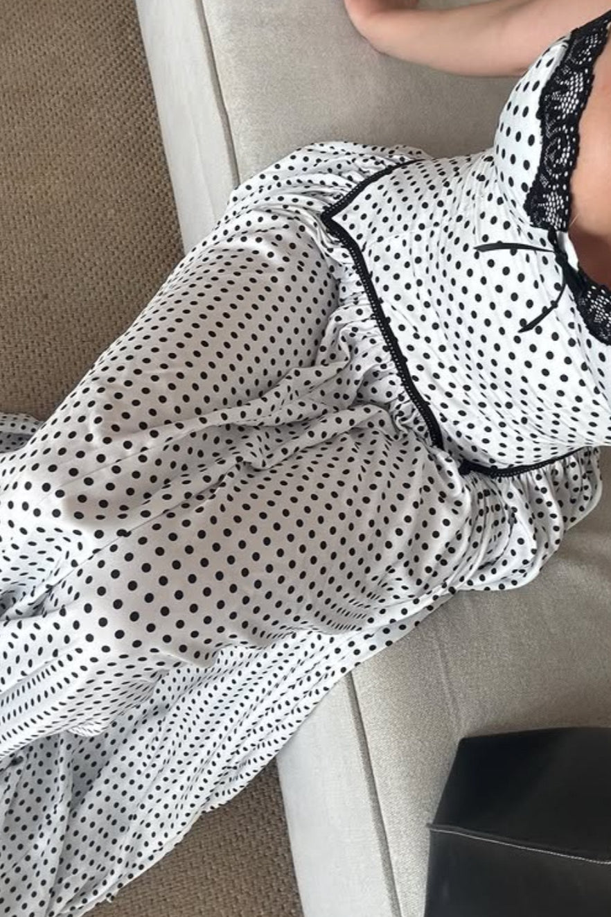 Polka Dot Bow Detail Asymmetrical Maxi Dress Polka Dot Bow Detail Asymmetrical Maxi Dress
