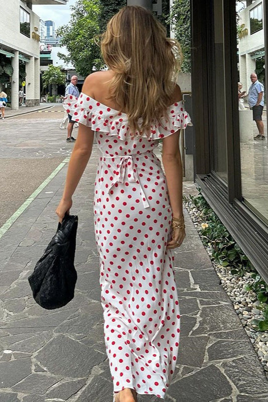 Polka Dot Cami A-Line Ruffled Maxi Dress Polka Dot Cami A-Line Ruffled Maxi Dress