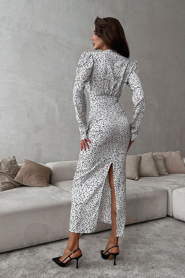 Polka Dot Floral V-Neck Puff Sleeve Maxi Dress Polka Dot Floral V-Neck Puff Sleeve Maxi Dress