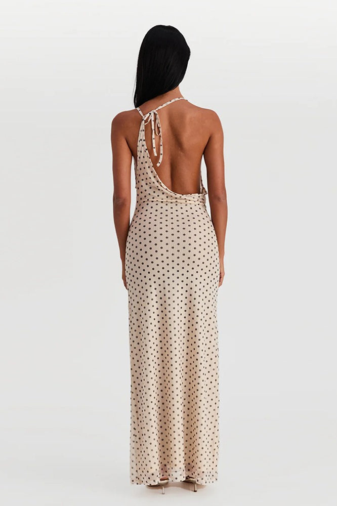 Polka Dot Halter Neck Sleeveless Maxi Dress Polka Dot Halter Neck Sleeveless Maxi Dress