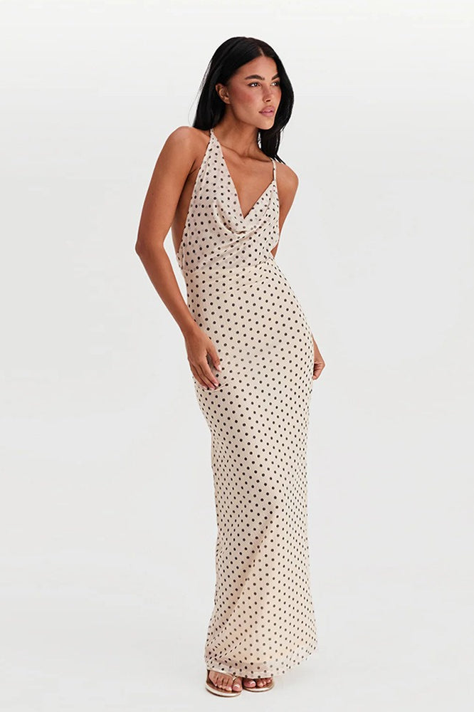 Polka Dot Halter Neck Sleeveless Maxi Dress Polka Dot Halter Neck Sleeveless Maxi Dress