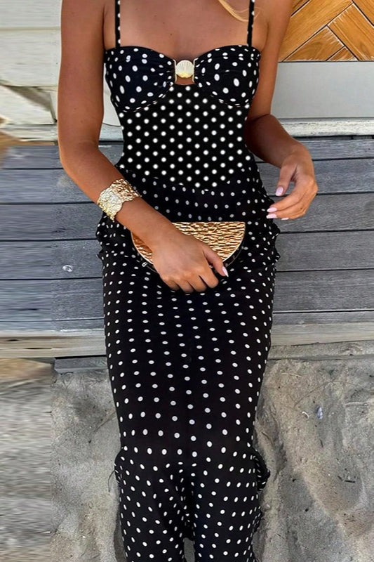 Polka Dot Lace Cami Backless Maxi Dress Polka Dot Lace Cami Backless Maxi Dress