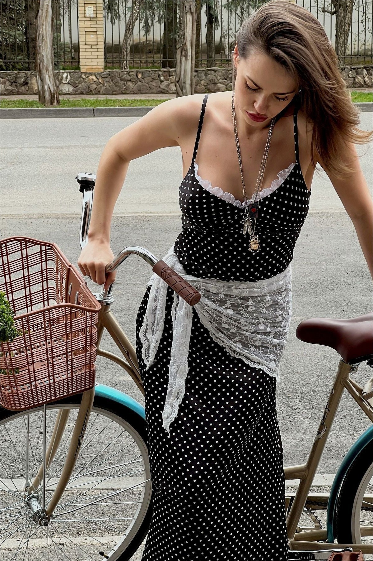 Polka Dot Lace Trim Cami Maxi Dress Polka Dot Lace Trim Cami Maxi Dress