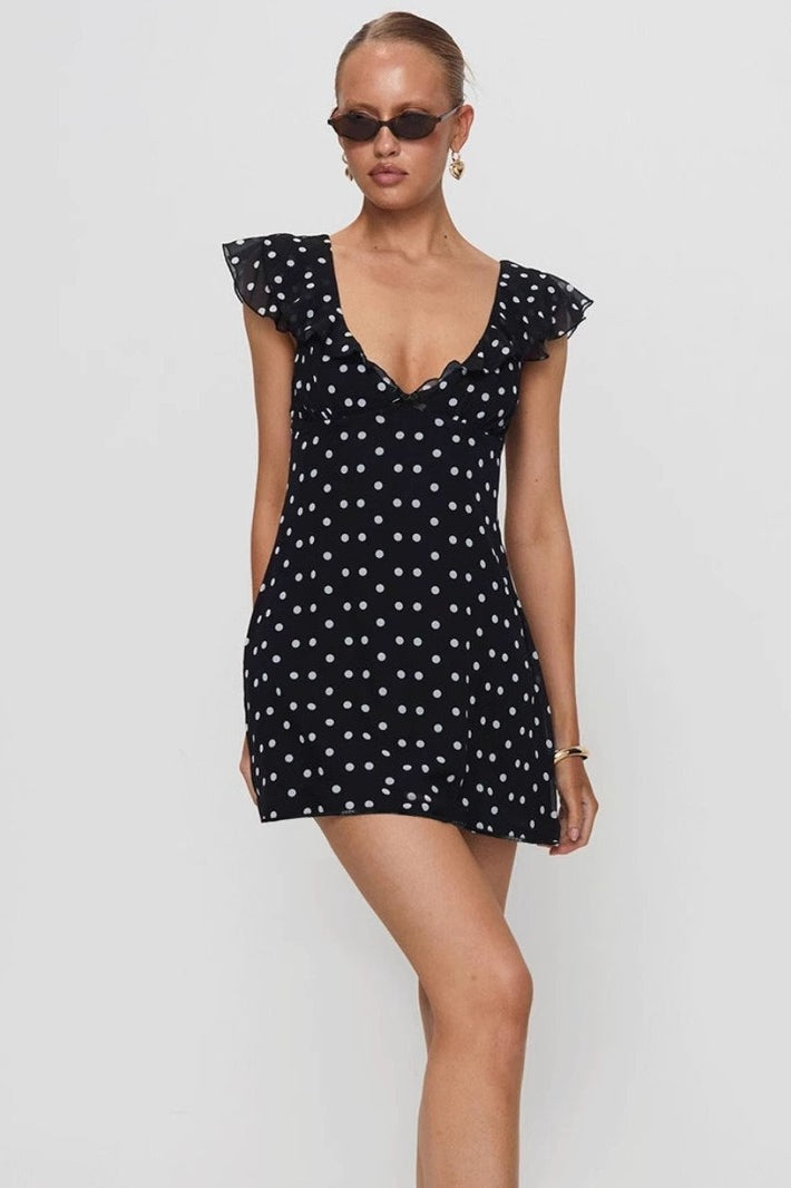 Polka Dot Mesh A-Line Mini Dress Polka Dot Mesh A-Line Mini Dress