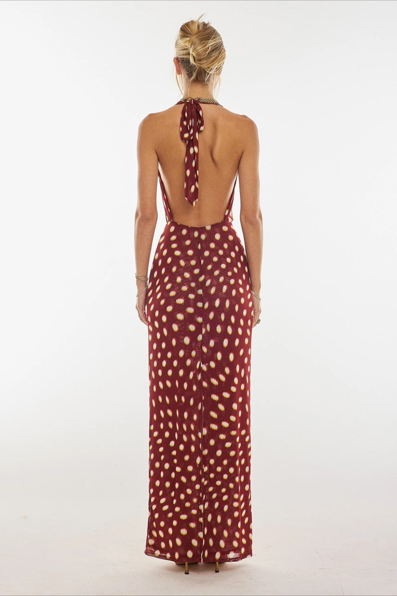 Polka Dot Print Halter Waist Tie Maxi Dress Polka Dot Print Halter Waist Tie Maxi Dress