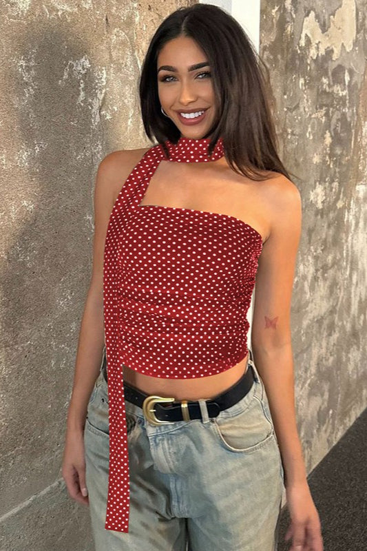 Polka Dot Print Slim Fit Bustier Crop Top Polka Dot Print Slim Fit Bustier Crop Top