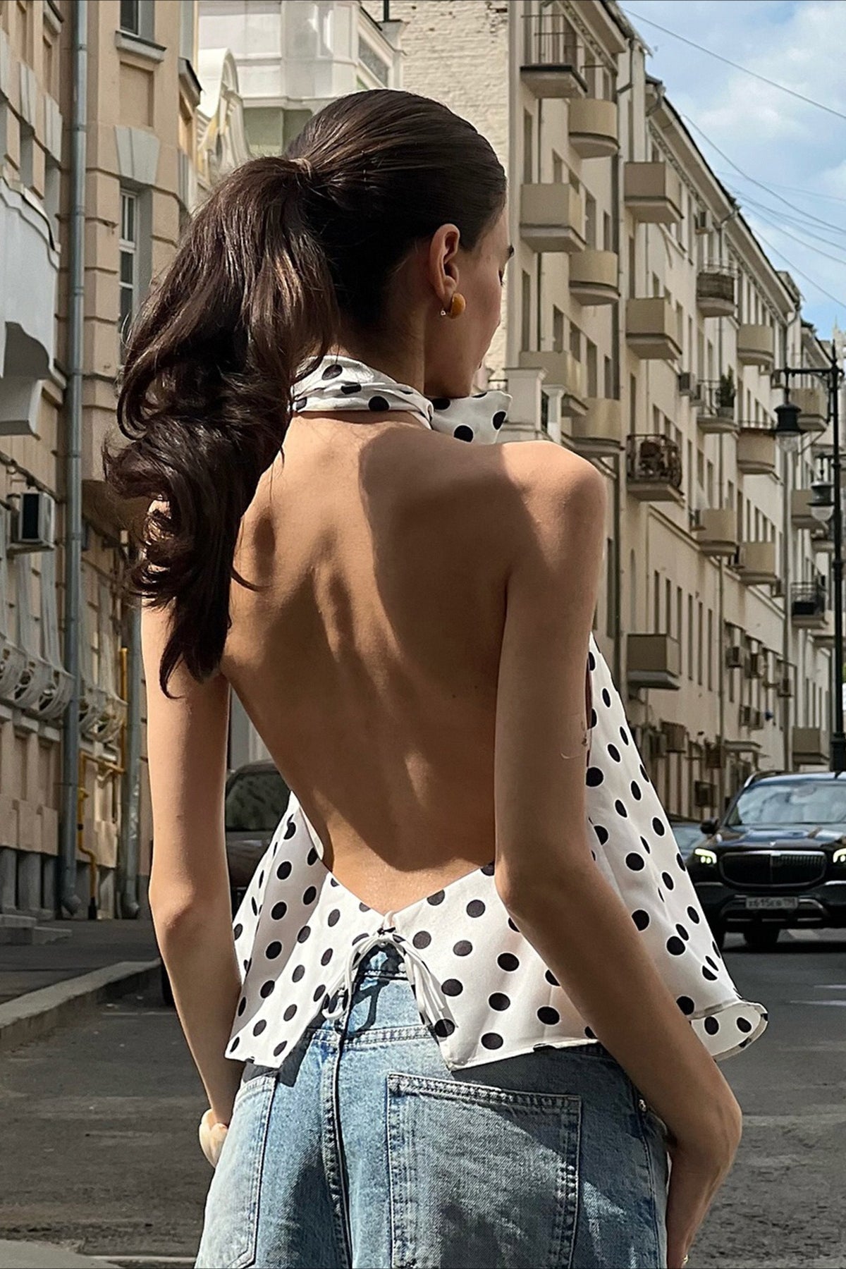 Polka Dot Satin Bow Tie Backless Cami Crop Top Polka Dot Satin Bow Tie Backless Cami Crop Top