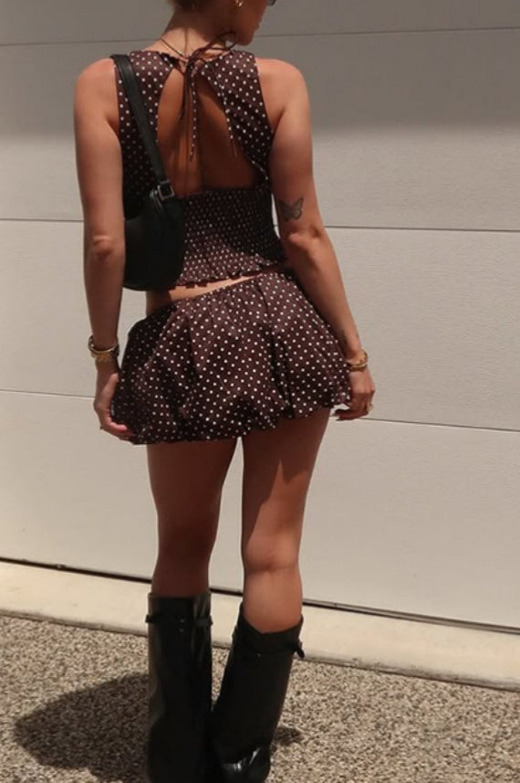 Polka Dot Tie Sleeveless Two Pieces Set Polka Dot Tie Sleeveless Two Pieces Set