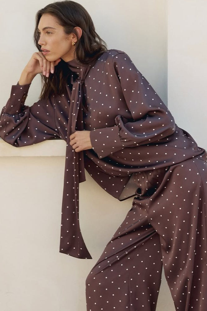 Polka Dot Tie Waist Slim Blouse Polka Dot Tie Waist Slim Blouse