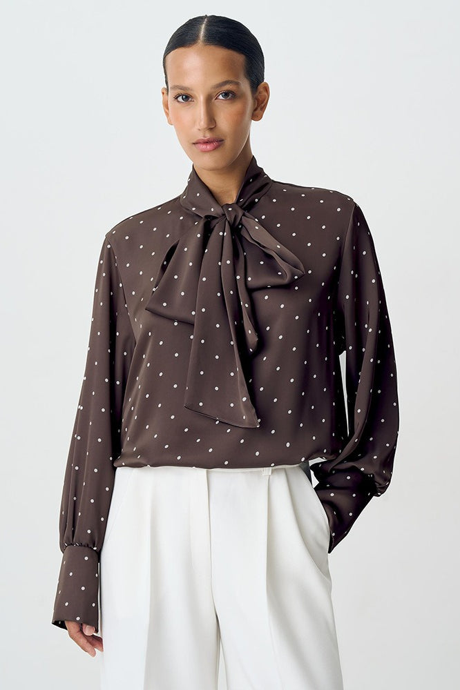 Polka Dot Tie Waist Slim Blouse Polka Dot Tie Waist Slim Blouse