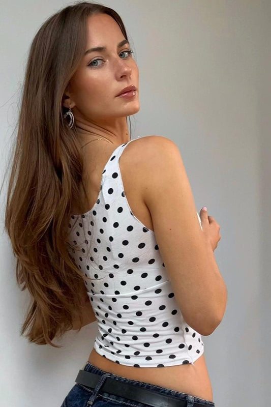 Polka Dot V-Neck Tie Waist Crop Top Polka Dot V-Neck Tie Waist Crop Top