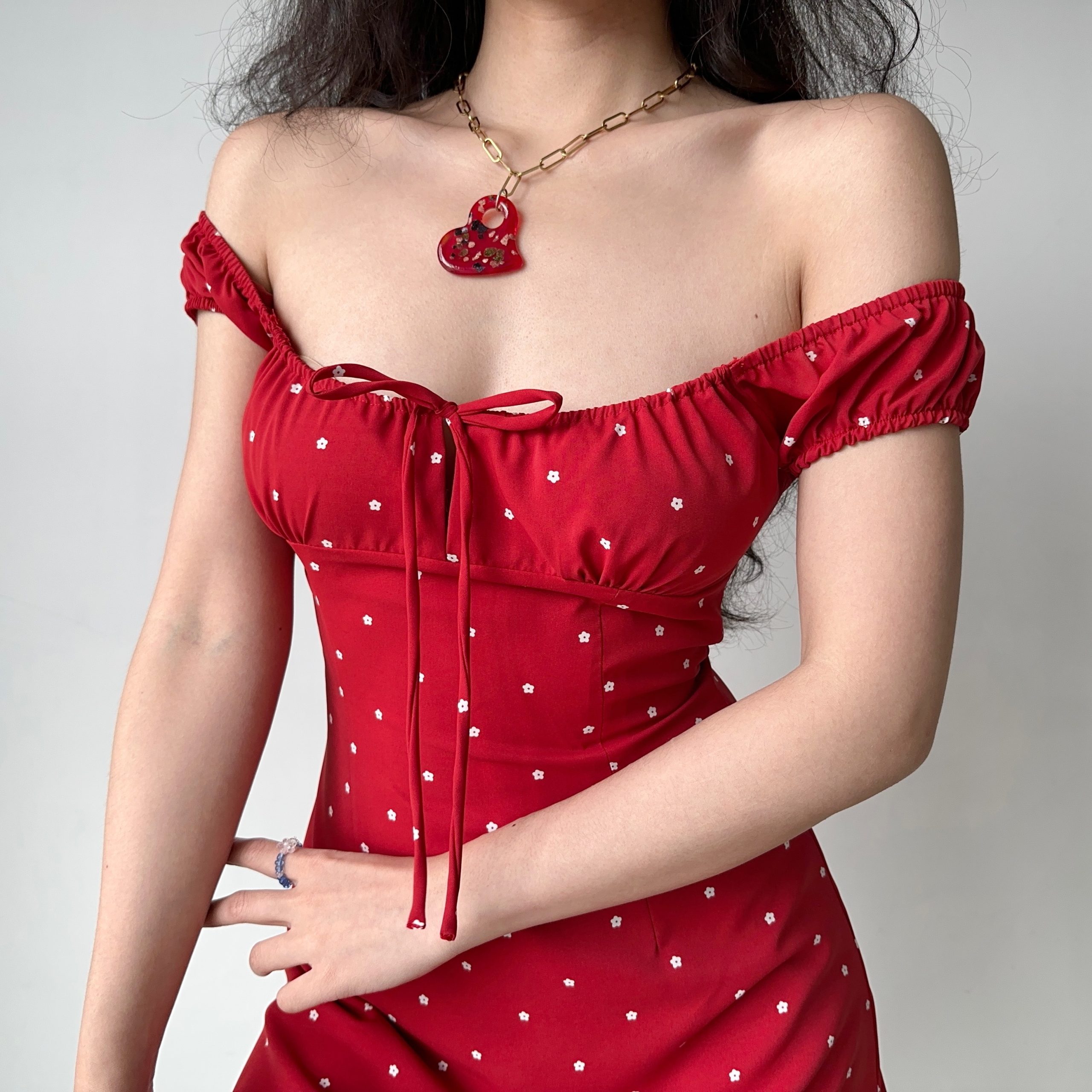 Red Floral Polka Dot Front Tie A-Line Dress - Slim Fit Short Skirt for Hot Girl Style, Inspired by European and American Fashion Red Floral Polka Dot Front Tie A-Line Dress - Slim Fit Short Skirt for Hot Girl Style, Inspired by European and American Fashion