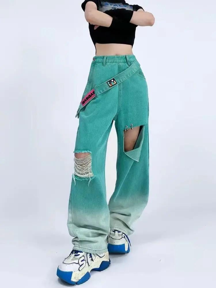 Ripped Denim Strap Baggy Jeans Ripped Denim Strap Baggy Jeans