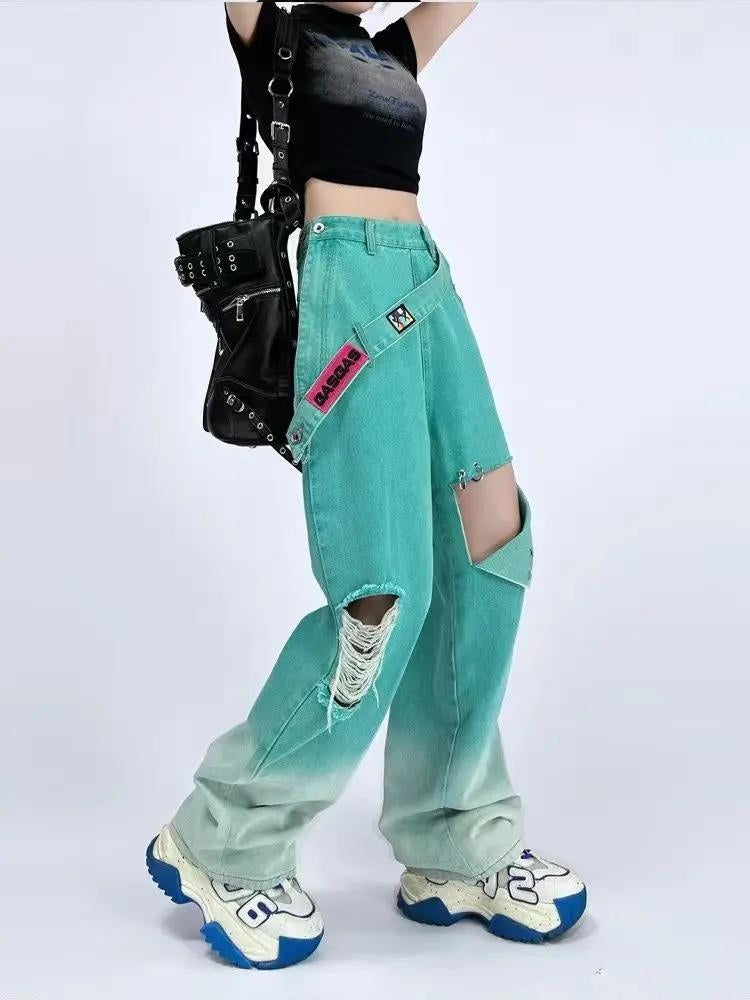 Ripped Denim Strap Baggy Jeans Ripped Denim Strap Baggy Jeans