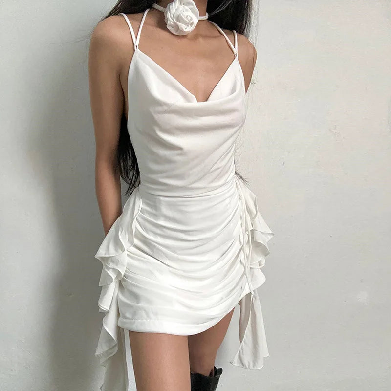 Rose Neck Tie Mini Dress Rose Neck Tie Mini Dress