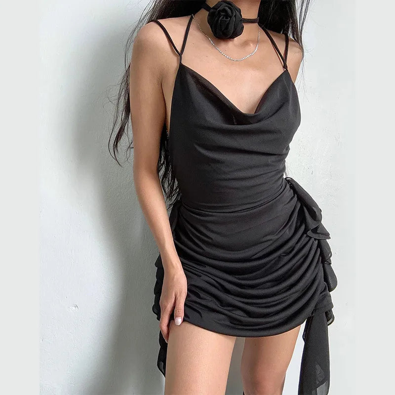 Rose Neck Tie Mini Dress Rose Neck Tie Mini Dress