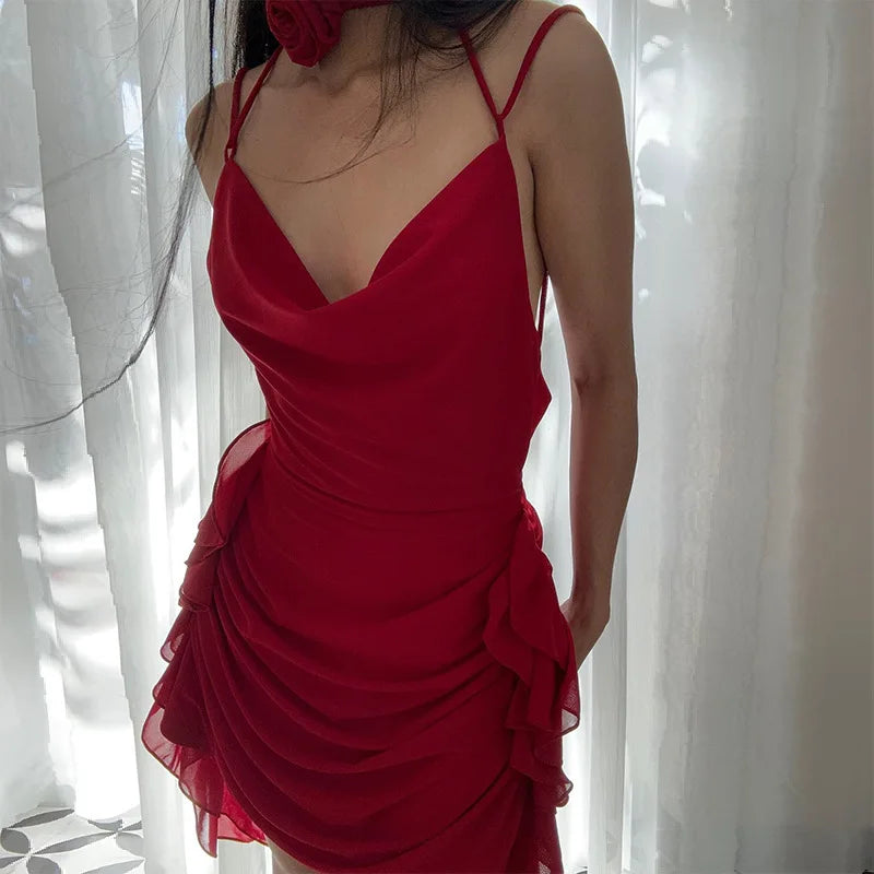 Rose Neck Tie Mini Dress Rose Neck Tie Mini Dress