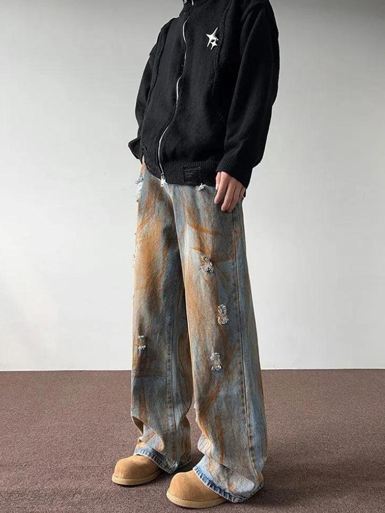 Rusty Pattern Wide Leg Denim Jeans Rusty Pattern Wide Leg Denim Jeans