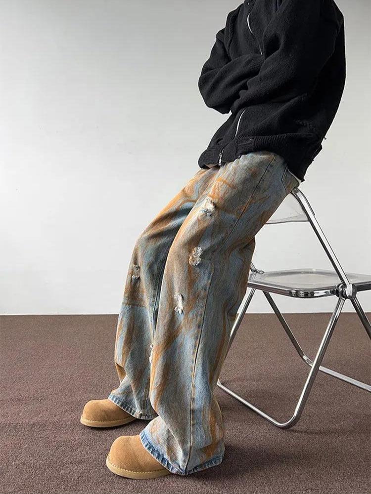 Rusty Pattern Wide Leg Denim Jeans Rusty Pattern Wide Leg Denim Jeans
