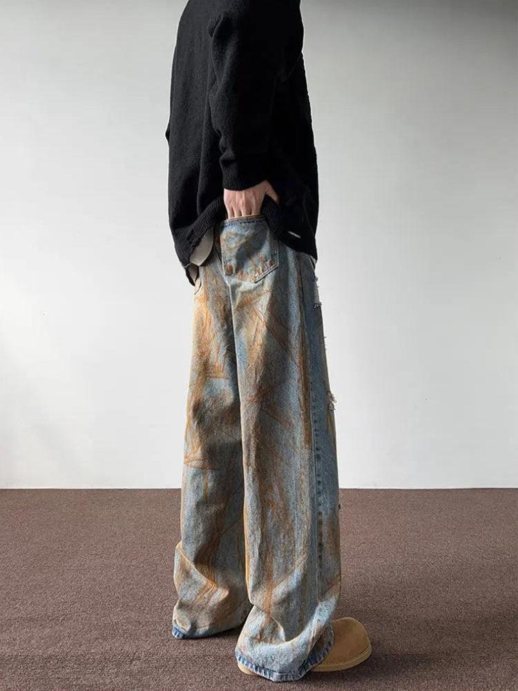 Rusty Pattern Wide Leg Denim Jeans Rusty Pattern Wide Leg Denim Jeans