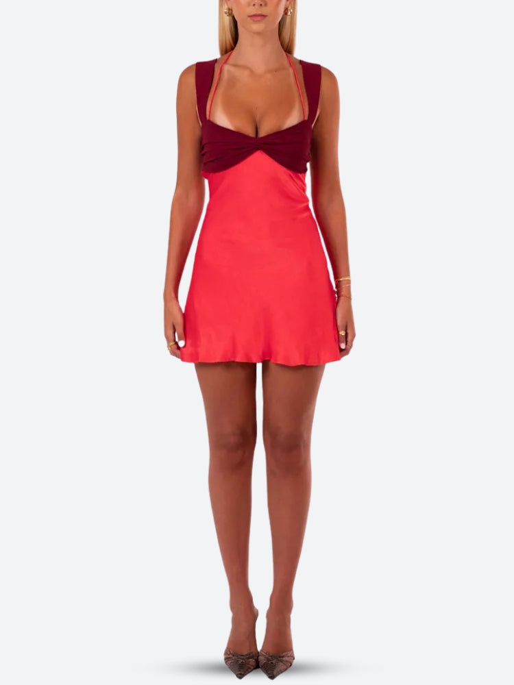 Satin Lace Up Backless Mini Dress Satin Lace Up Backless Mini Dress