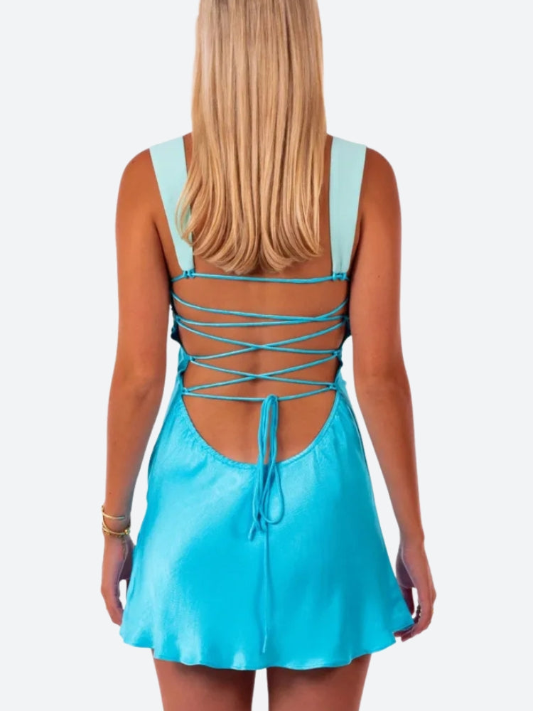 Satin Lace Up Backless Mini Dress Satin Lace Up Backless Mini Dress