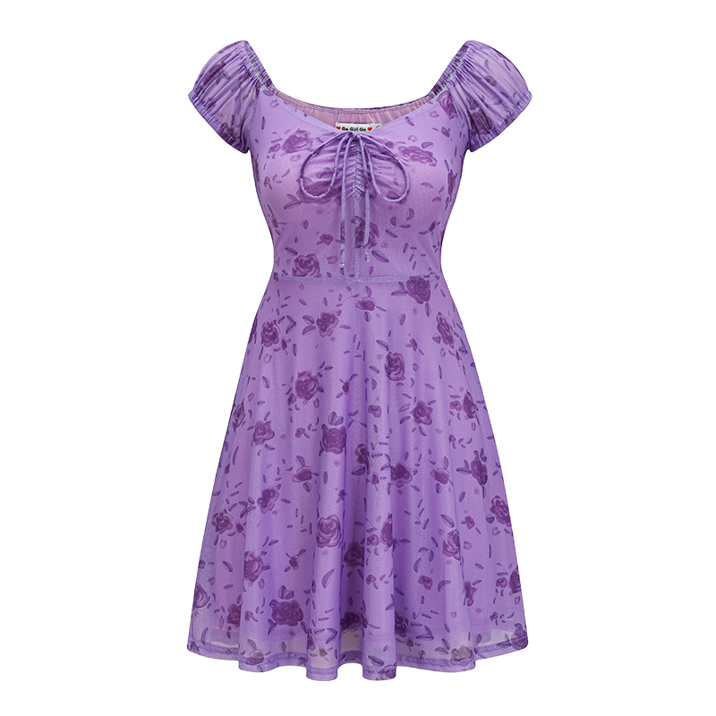 Sexy Retro Purple Rose Deep V-Neck Dress - Women's Slim A-Line Short Skirt - European American Style - Y2K Fashion Sexy Retro Purple Rose Deep V-Neck Dress - Women's Slim A-Line Short Skirt - European American Style - Y2K Fashion