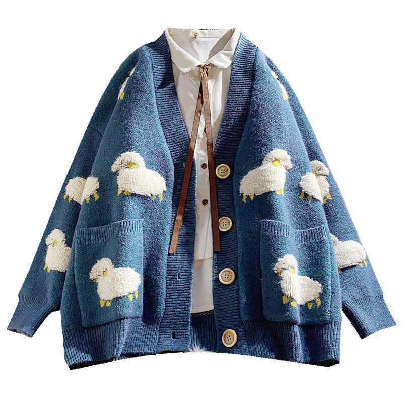 Sheep Embroidery Knitted Cardigan Sheep Embroidery Knitted Cardigan