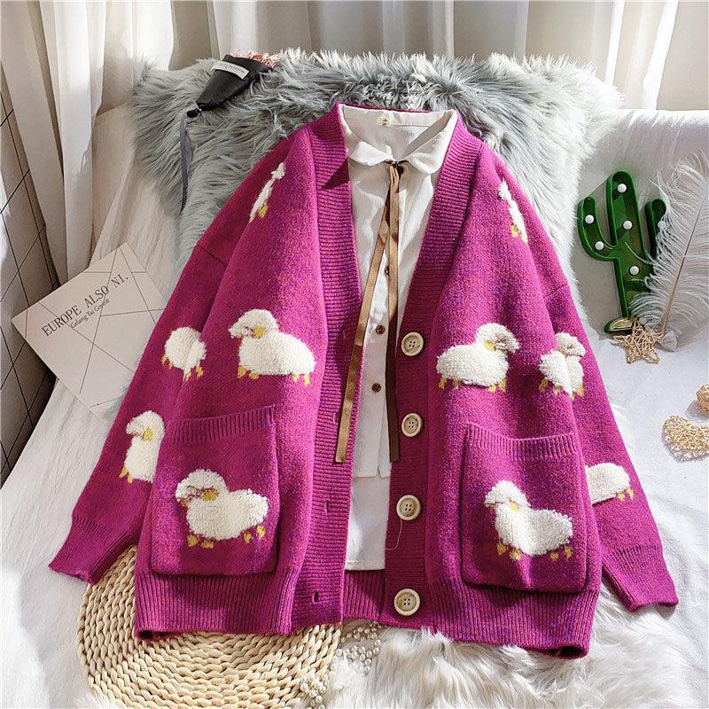 Sheep Embroidery Knitted Cardigan Sheep Embroidery Knitted Cardigan