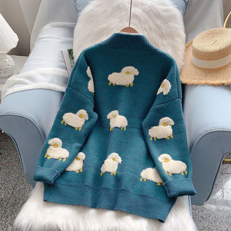 Sheep Embroidery Knitted Cardigan Sheep Embroidery Knitted Cardigan