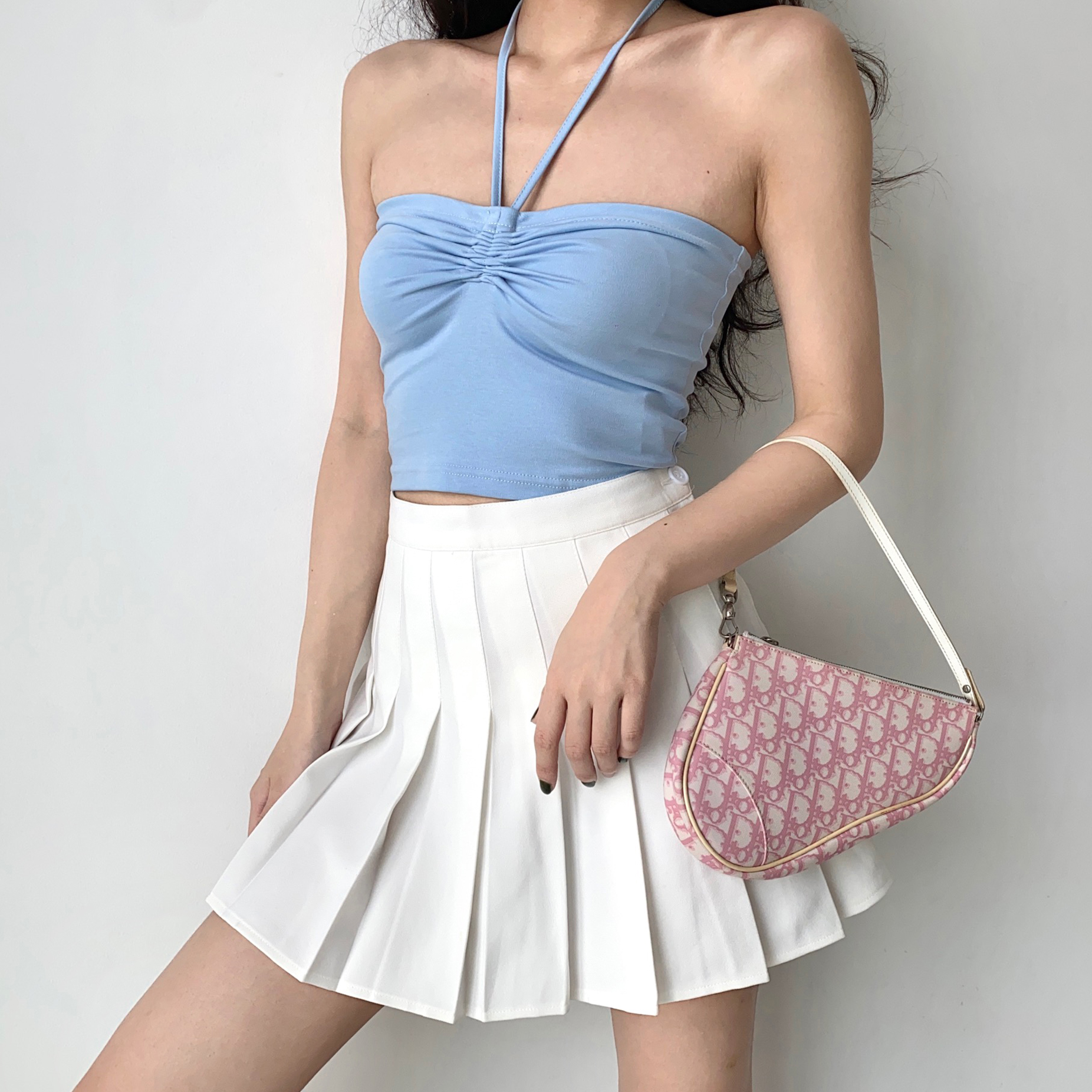 Slim-Fit Strapless Halter Crop Top for Women - Sexy Summer Style, European and American Fashion, Perfect for Y2K and Night Out Looks