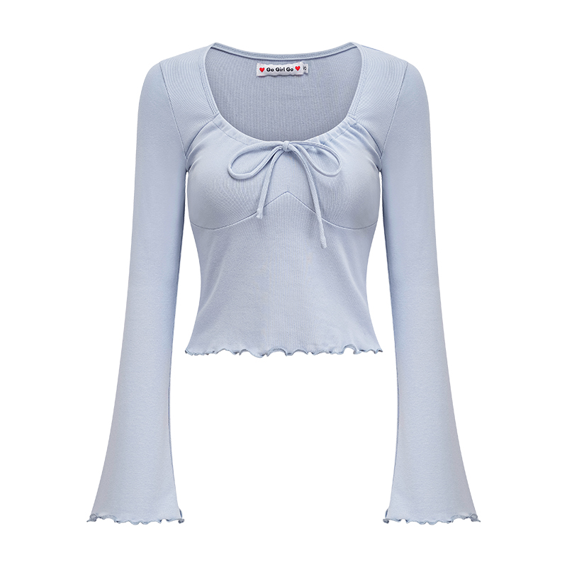 Slim Fit U-Neck Long Sleeve Ballet Style T-Shirt for Women - European & American Fashion, Flared Sleeves, Trendy Y2K Design Slim Fit U-Neck Long Sleeve Ballet Style T-Shirt for Women - European & American Fashion, Flared Sleeves, Trendy Y2K Design