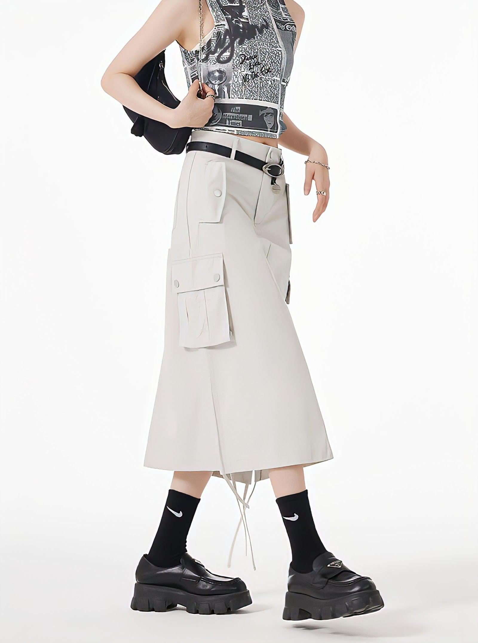 Slit & String Detailed Cargo Midi Skirt Slit & String Detailed Cargo Midi Skirt