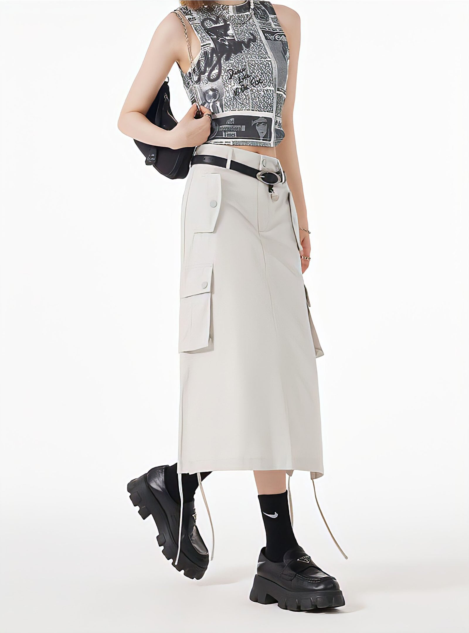 Slit & String Detailed Cargo Midi Skirt Slit & String Detailed Cargo Midi Skirt