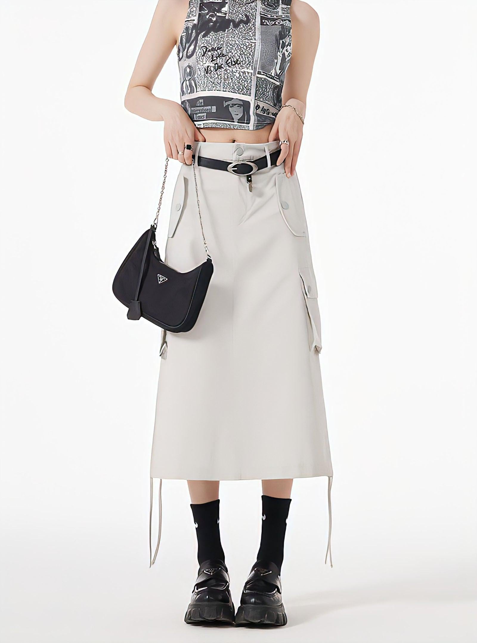 Slit & String Detailed Cargo Midi Skirt Slit & String Detailed Cargo Midi Skirt