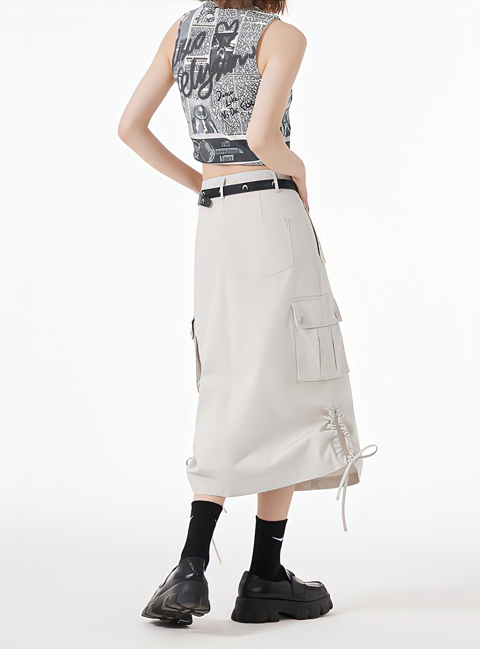 Slit & String Detailed Cargo Midi Skirt Slit & String Detailed Cargo Midi Skirt