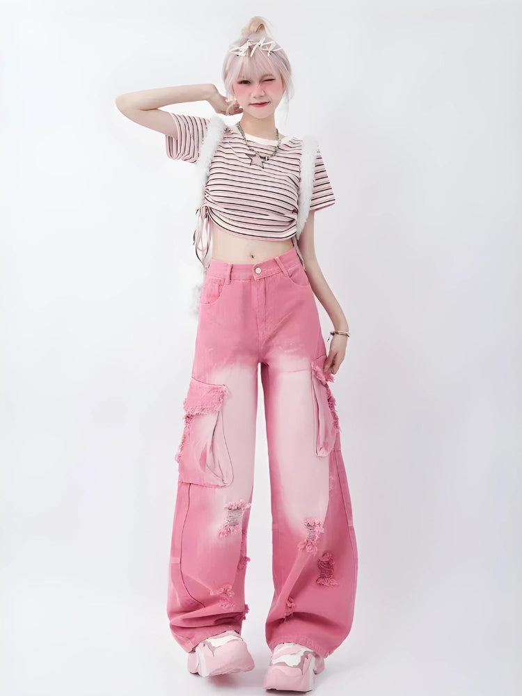 Soft Girl Distressed Cargo Jeans Soft Girl Distressed Cargo Jeans