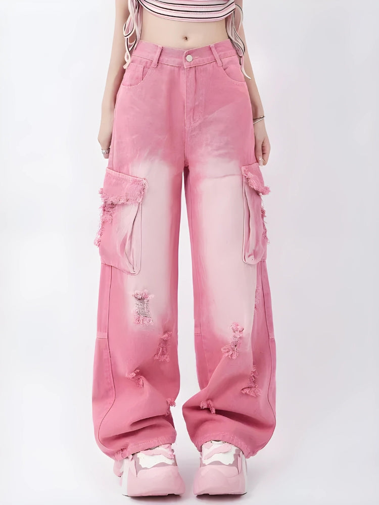 Soft Girl Distressed Cargo Jeans Soft Girl Distressed Cargo Jeans