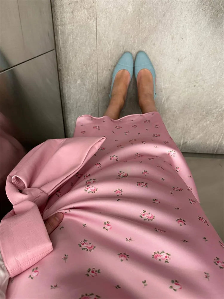 Soft Girl Floral Satin Midi Skirt Soft Girl Floral Satin Midi Skirt