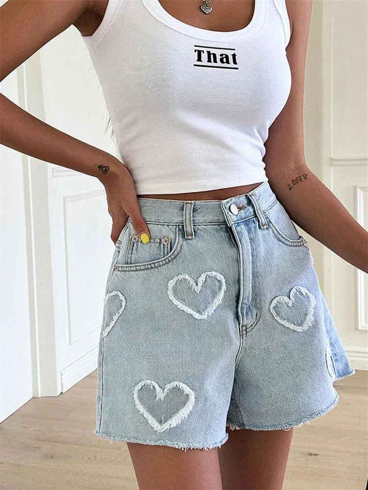 Soft Girl Heart Patch Denim Shorts Soft Girl Heart Patch Denim Shorts